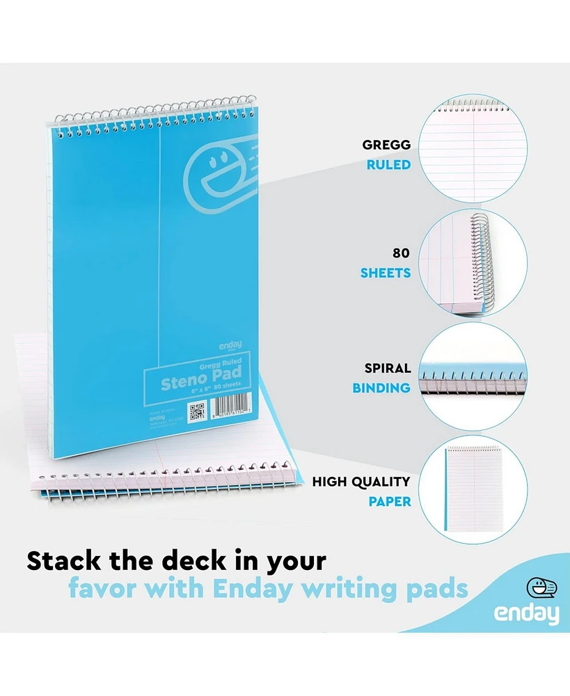 Enday Steno Pads Spiral 6 x 9 inches, Gregg Rule White Paper, 80 Sheets Steno Notebook for writing in Pink, Purple, Green, Blue, Red, Grey