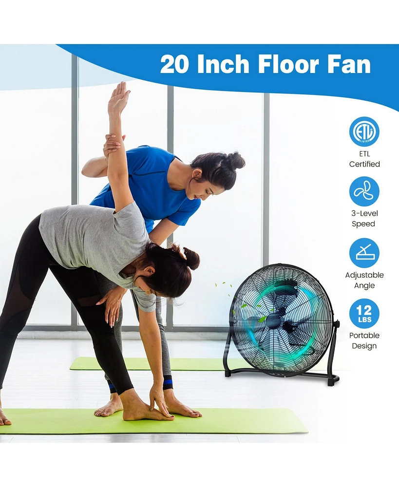 3-Speed High Velocity Floor Fan with Adjustable Tilt Angle and Handle