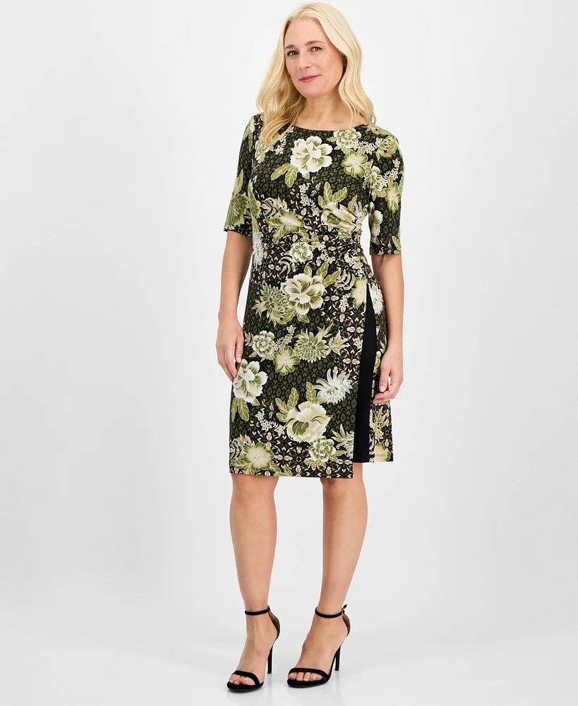 Connected Women's Elbow-Sleeve Side Shirring Midi Dress