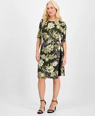 Connected Women's Elbow-Sleeve Side Shirring Midi Dress