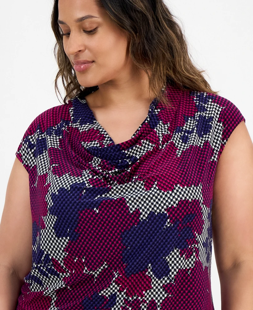 Kasper Plus Cowlneck Cap-Sleeve Top