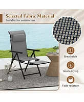 Gymax Folding Patio Chairs Set of Lounge Chairs w/ 10-Level Adjustable Backrests