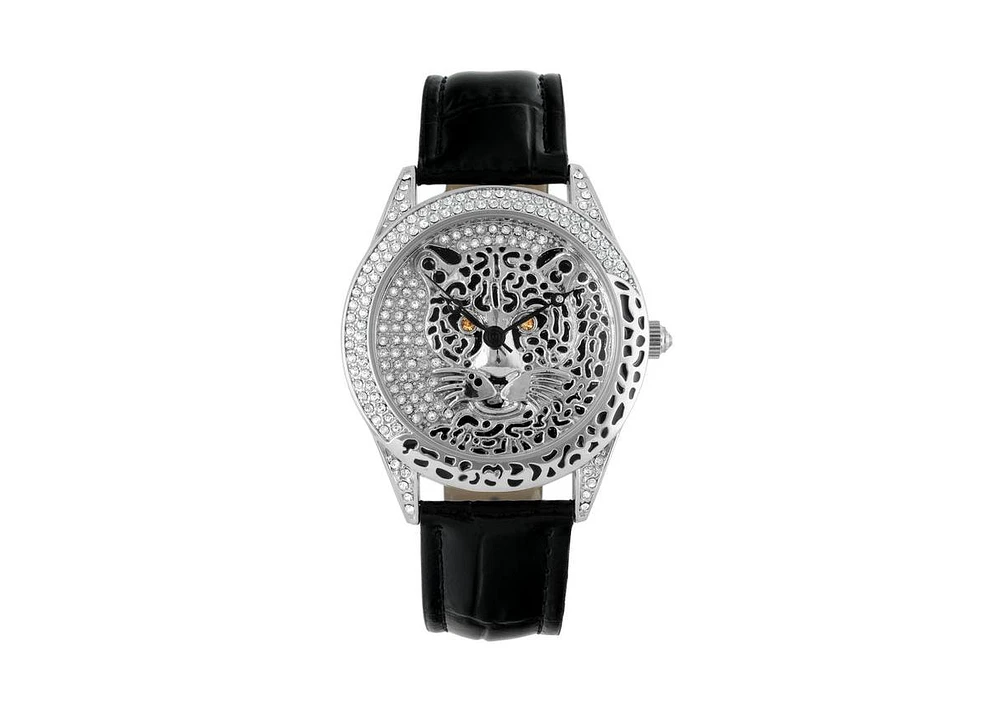Peugeot Women's Couture Silver Watch Leopard Dial Swarovski Crystal