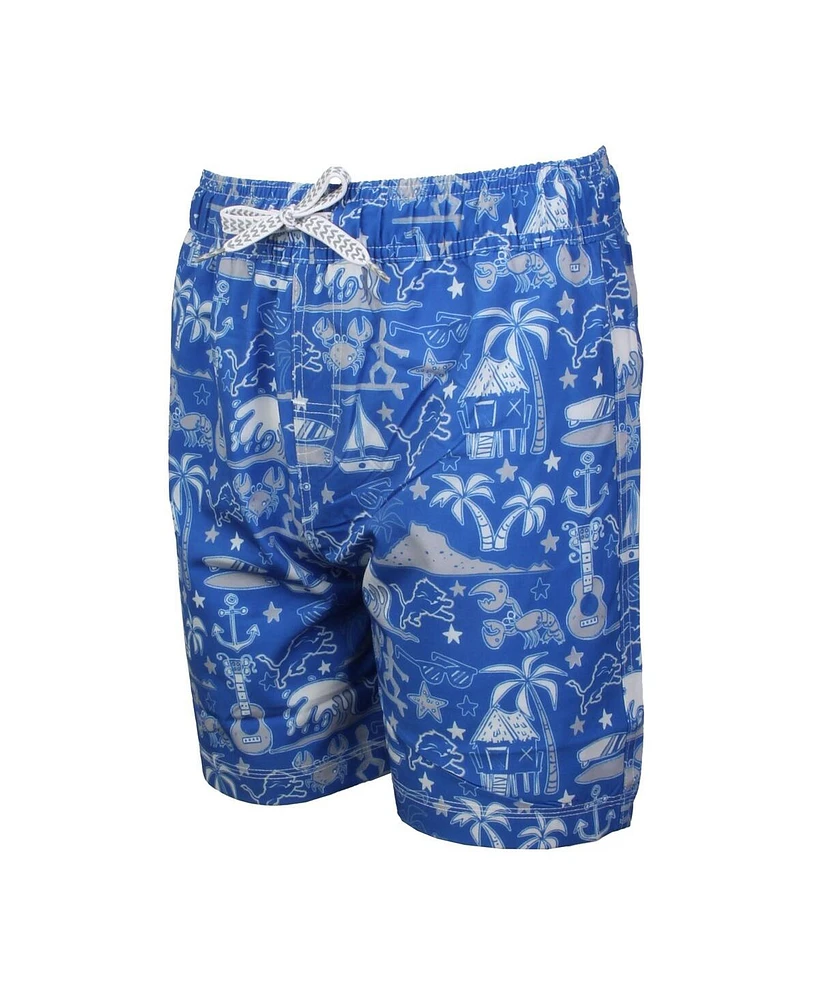 Wes & Willy Big Boys and Girls Blue Detroit Lions Luau Swim Trunks