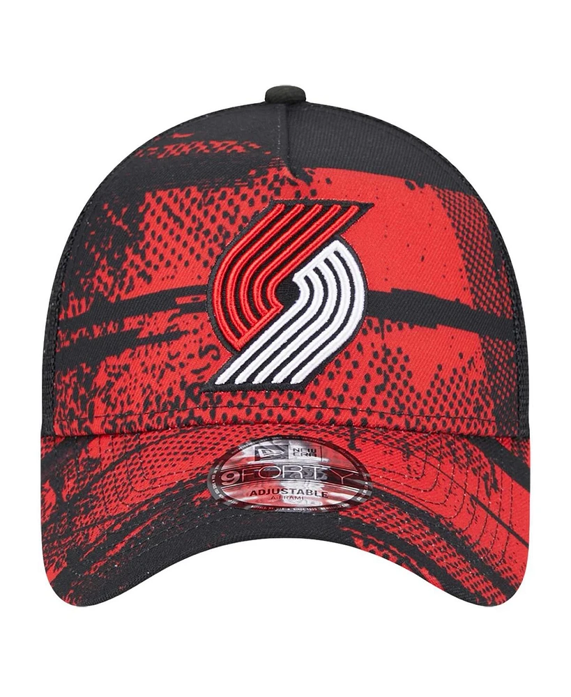 New Era Men's Black/Red Portland Trail Blazers Tip Off A-Frame Trucker 9FORTY Adjustable Hat
