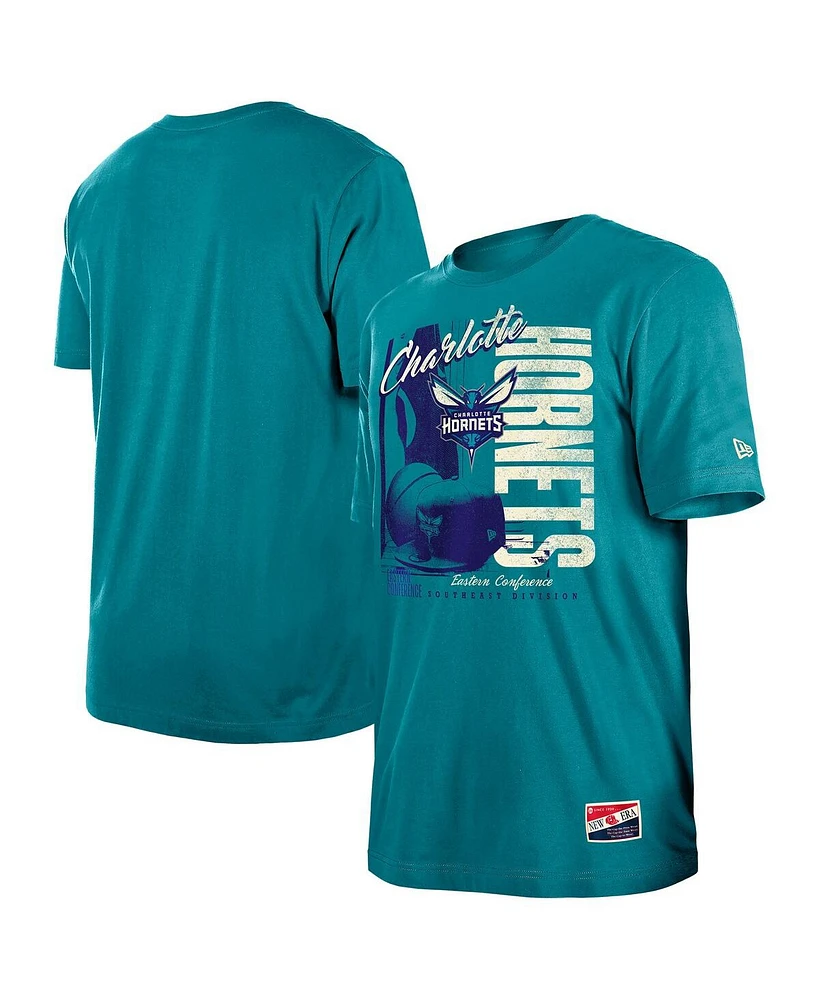 New Era Men's Teal Charlotte Hornets Distressed Throwback Vintage Color Pack T-Shirt