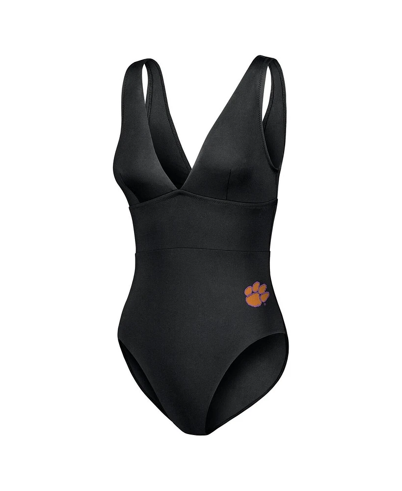 Tommy Bahama Women's Black Clemson Tigers Palm Modern V-Neck One-Piece Swimsuit