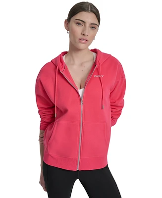 Dkny Sport Women's Studded Mini-Logo Full-Zip Fleece Hoodie