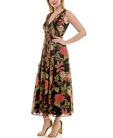 Taylor Women's Printed V-Neck Smocked-Waist Sleeveless Dress