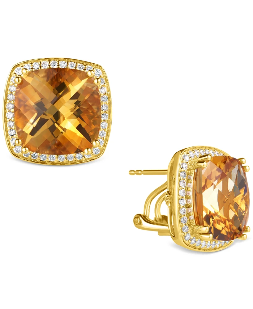 Citrine (10 ct. t.w.) & Diamond (3/8 ct. t.w.) Cushion Halo Stud Earrings in 14k Gold
