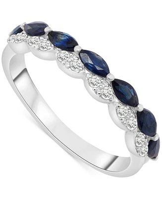Blue Sapphire (5/8 ct. t.w.) & Diamond (1/8 ct. t.w.) Double-Row Ring in Sterling Silver