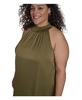 Vince Camuto Plus Satin Mock-Neck A-Line Dress