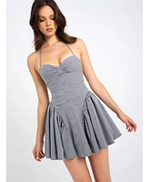 Miss Circle Women Melody Gray Stripe Halter Drop Waist Mini Dress