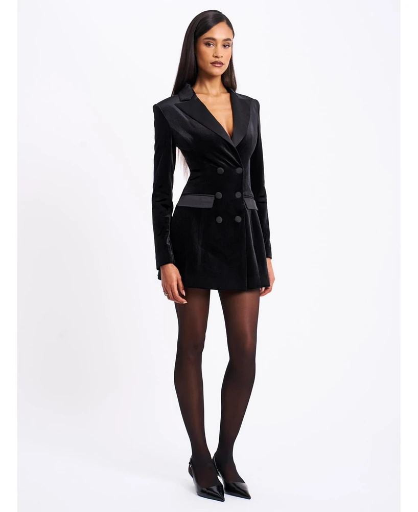 Miss Circle Women's Calista Black Velvet Blazer Mini Dress