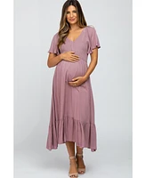 Pinkblush Maternity Mauve Smocked V-Neck Midi Dress