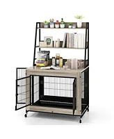 Industrial Dog Kennel Crate Furniture with Storage Shelves