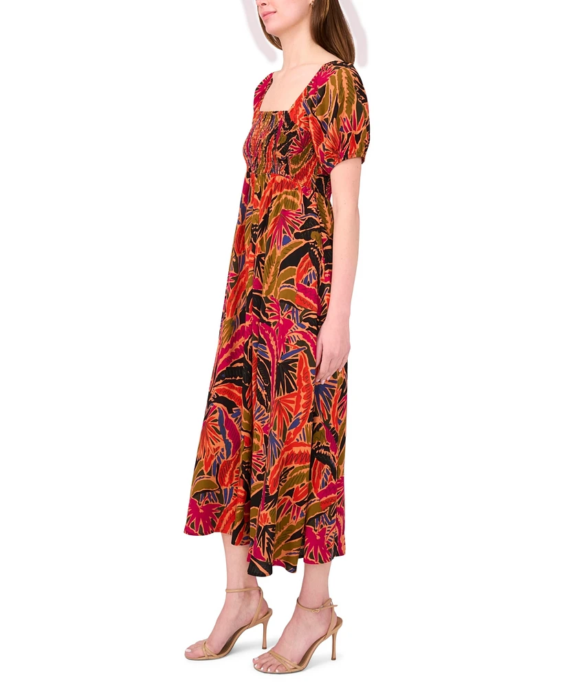 Msk Petites Printed Square-Neck Midi Dress