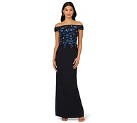 Adrianna Papell Women's Beaded Off-The-Shoulder Column Dress