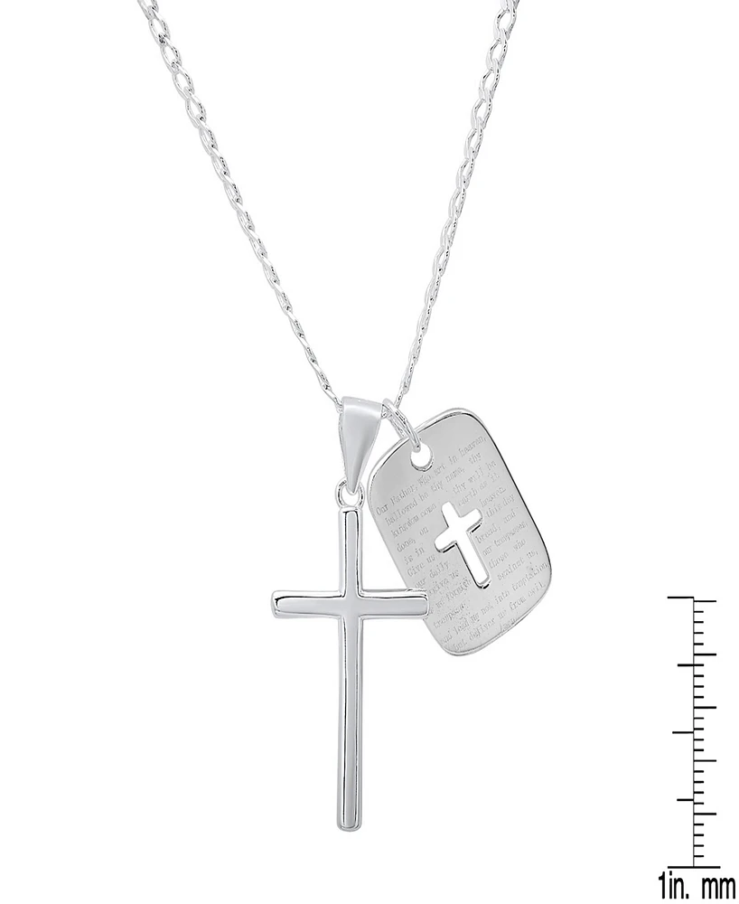 Steeltime Men's Sterling Silver Cross and Dog Tag Paired Pendant Necklace