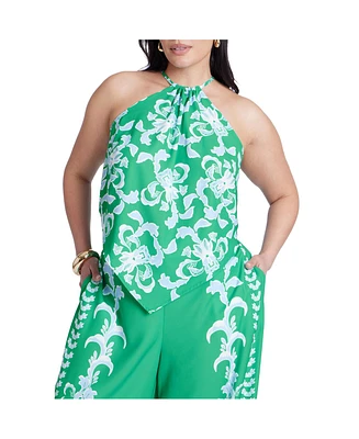 Eloquii Women's Printed Scarf Halter Top