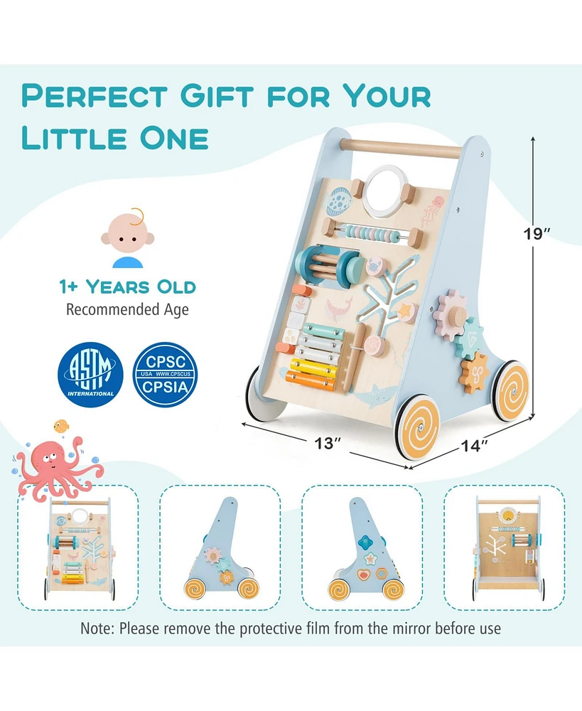Slickblue Toddler Walker Push and Pull Learning Activity Center with Wheels