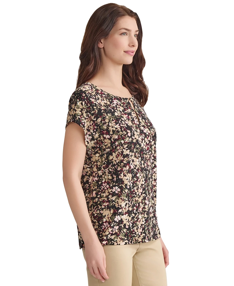 Jones New York Women's Floral-Print Keyhole Top