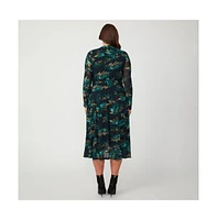 Estelle Foliage Whisper Green Black Floral Mesh Midi Dress