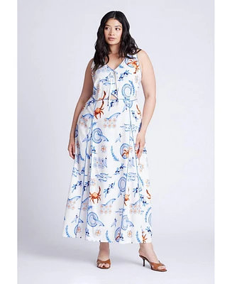 Eloquii Women's Roping Detail Printed Maxi Dress