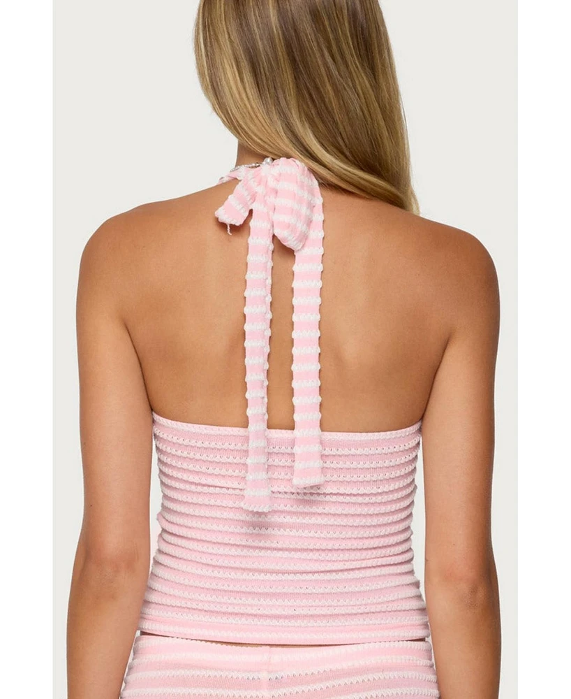 Edikted Women's Lovina Textured Striped Halter Top