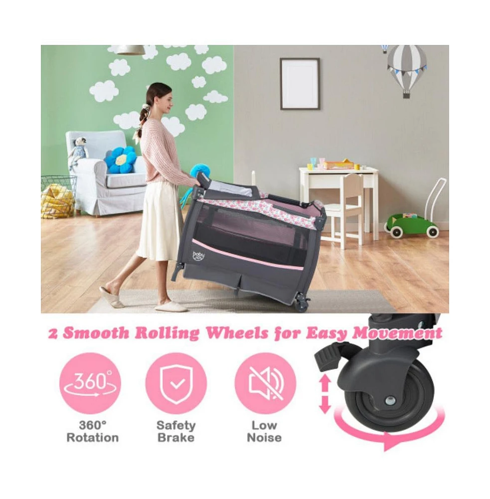 Slickblue Toddler 3-in-1 Portable Playard with Storage Rack and Carry Bag