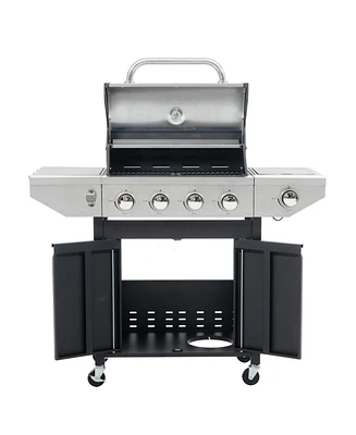 Mondawe Stainless Steel 5-Burner 46,500 Btu Propane Gas Grill with Side Shelves, 4 Wheels