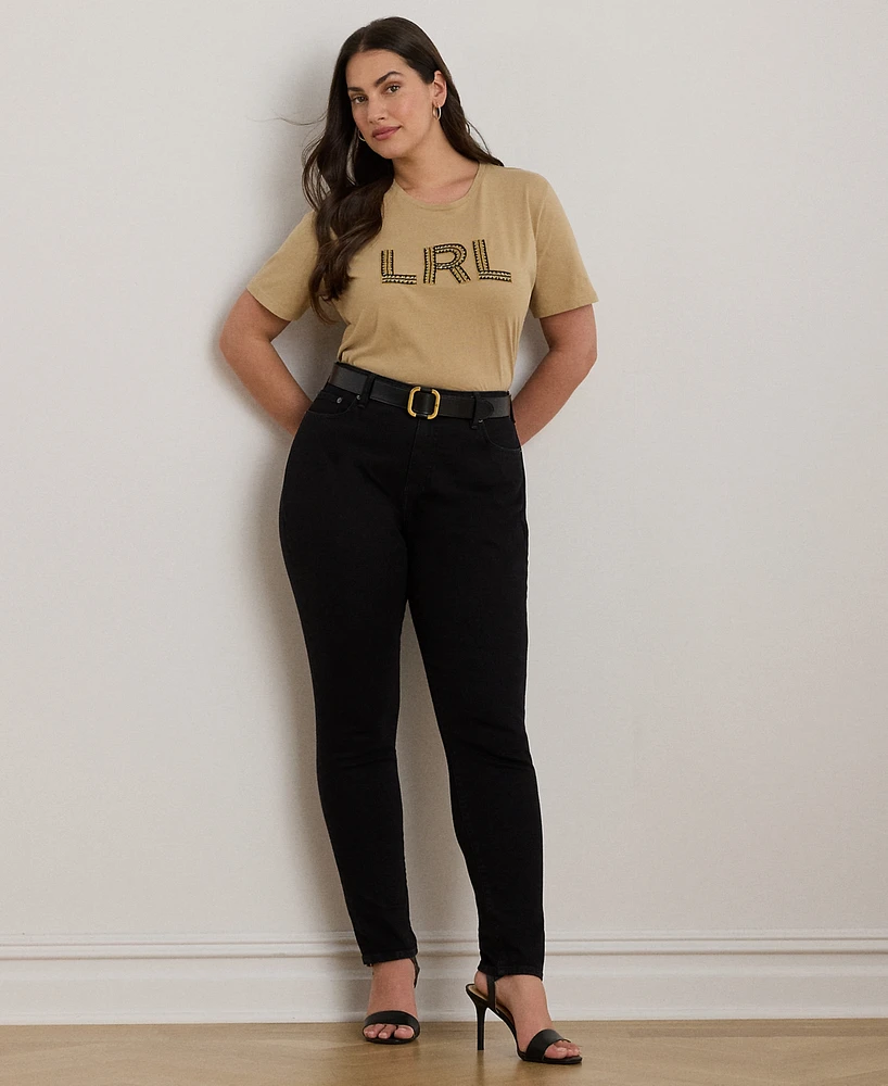 Lauren Ralph Plus Beaded-Logo Cotton Jersey Tee