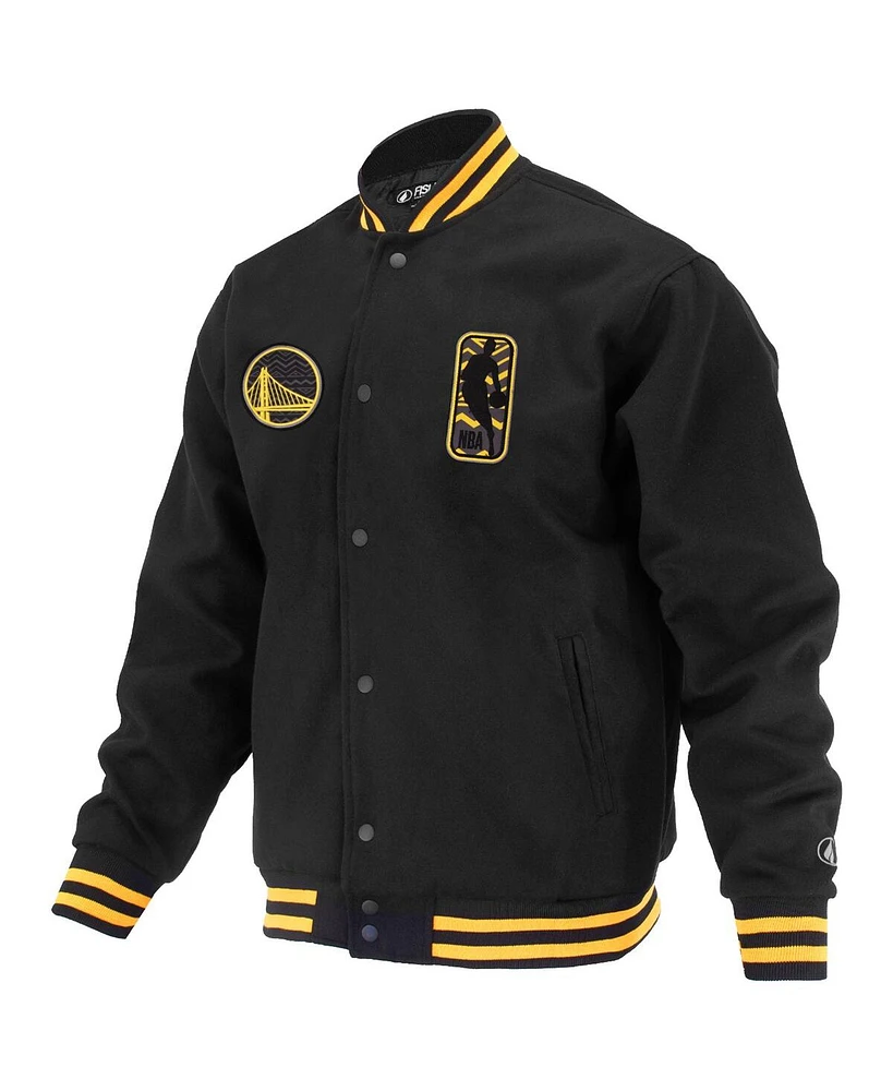 Fisll Men's and Women's Black Golden State Warriors Logoman Shadow Collection Full-Snap Varsity Jacket
