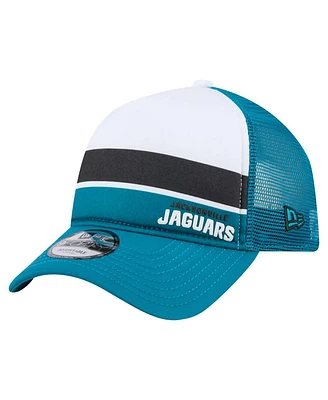 New Era Men's White/Teal Jacksonville Jaguars Color Block 9FORTY A-Frame Trucker Adjustable Hat