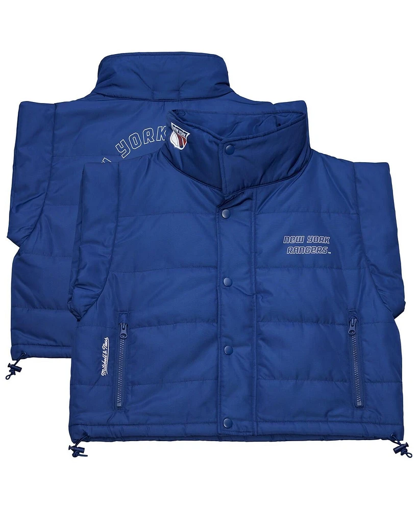 Mitchell & Ness Women's Blue New York Rangers Cropped Full-Zip Puffer Vest