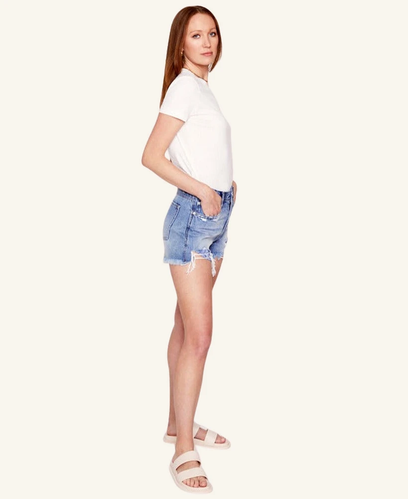 blue revival Women's High-Waisted Bandana Print Pockets Denim Shorts