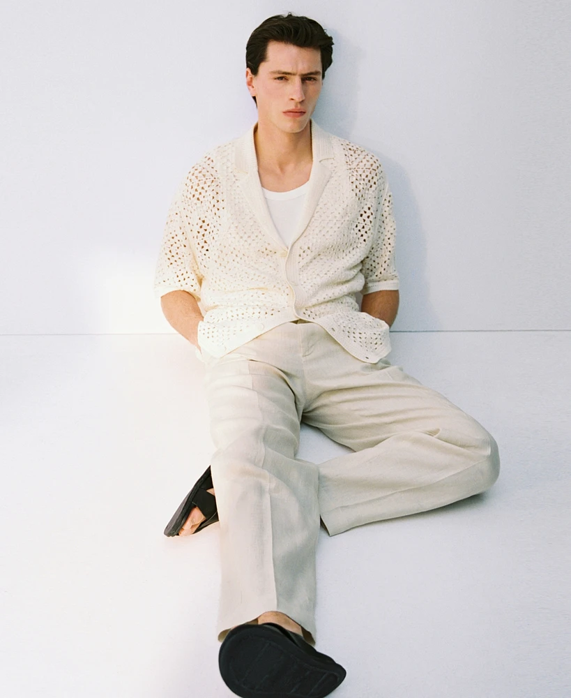 Mango Men's Crochet Structure Bowling Shirt