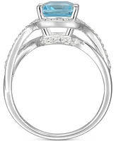 Blue Topaz (2-5/8 ct. t.w.) & Diamond (1/4 ct. t.w.) Halo Twist Ring in 14k White Gold