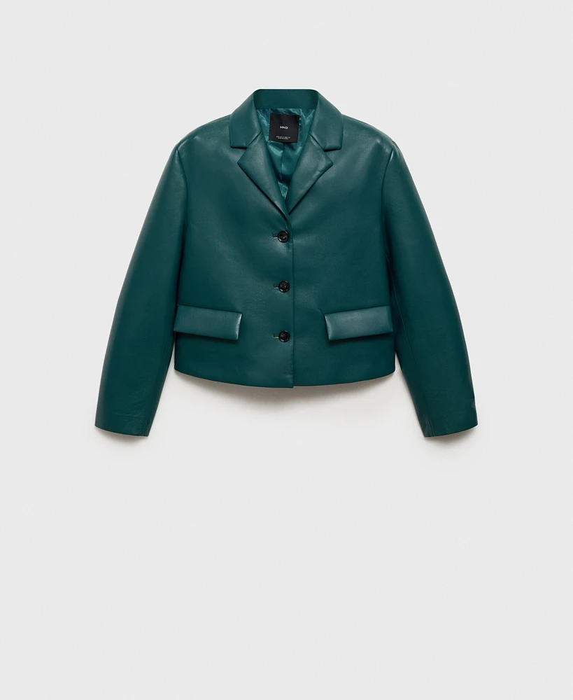 Mango Women's Flap Pockets and Leather Effect Jacket