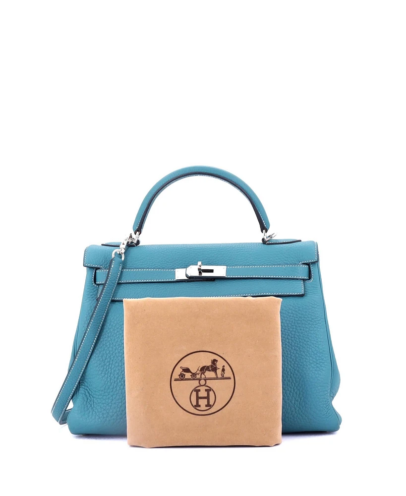 Pre-Owned Hermes Kelly 32 Handbag Clemence with Palladium Hardware