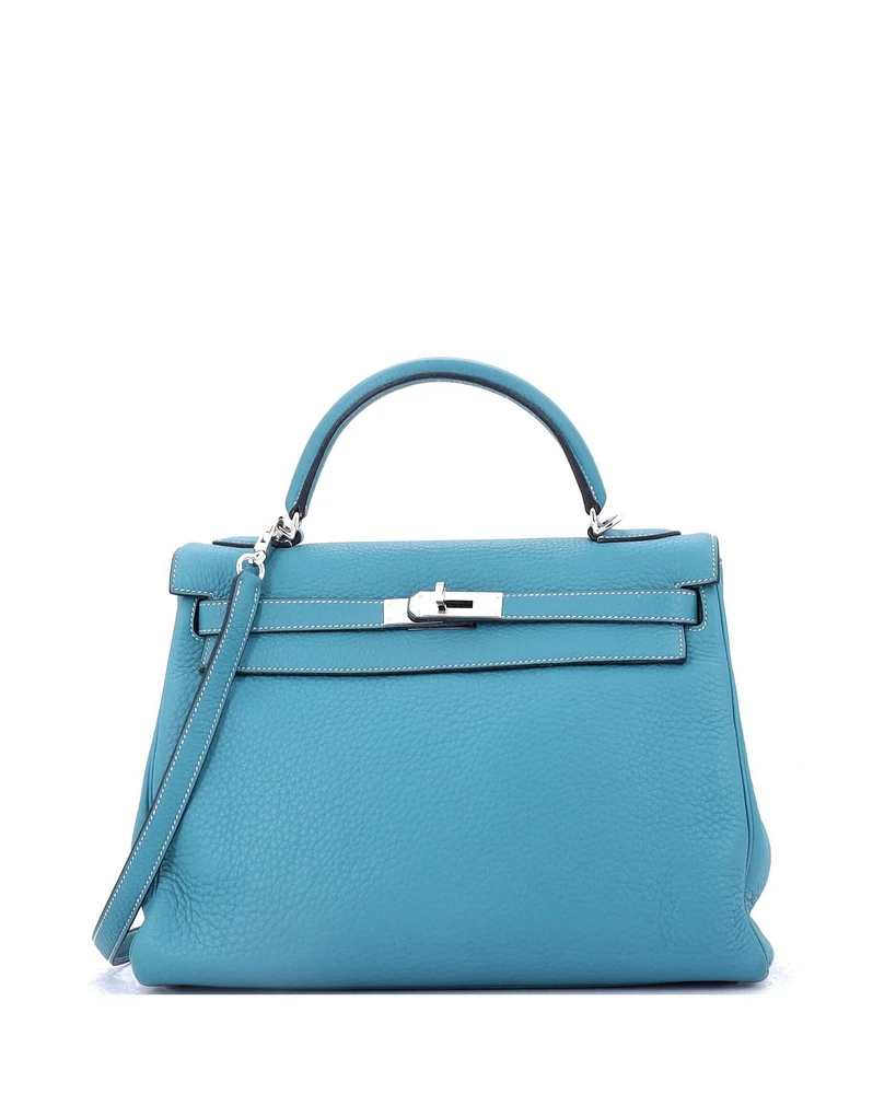 Pre-Owned Hermes Kelly 32 Handbag Clemence with Palladium Hardware