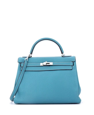 Pre-Owned Hermes Kelly 32 Handbag Clemence with Palladium Hardware