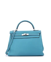 Pre-Owned Hermes Kelly 32 Handbag Clemence with Palladium Hardware
