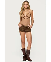Edikted Women's Contrast Sheer Mesh Cut Out Bodysuit
