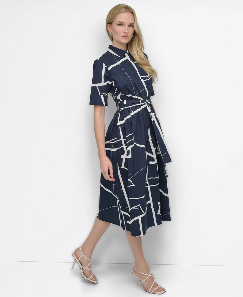 Dkny Women's Abstract Printed Cotton Midi Shirt Dress