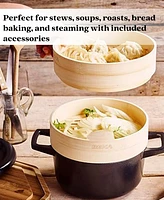 Alva Nori 2.5 Qt. Enameled Cast Iron Dutch Oven with Steamer Insert & Lid - Pfas, Pfoa & Ptfe Free - Naturally Nonstick Heavy-Duty Cookware