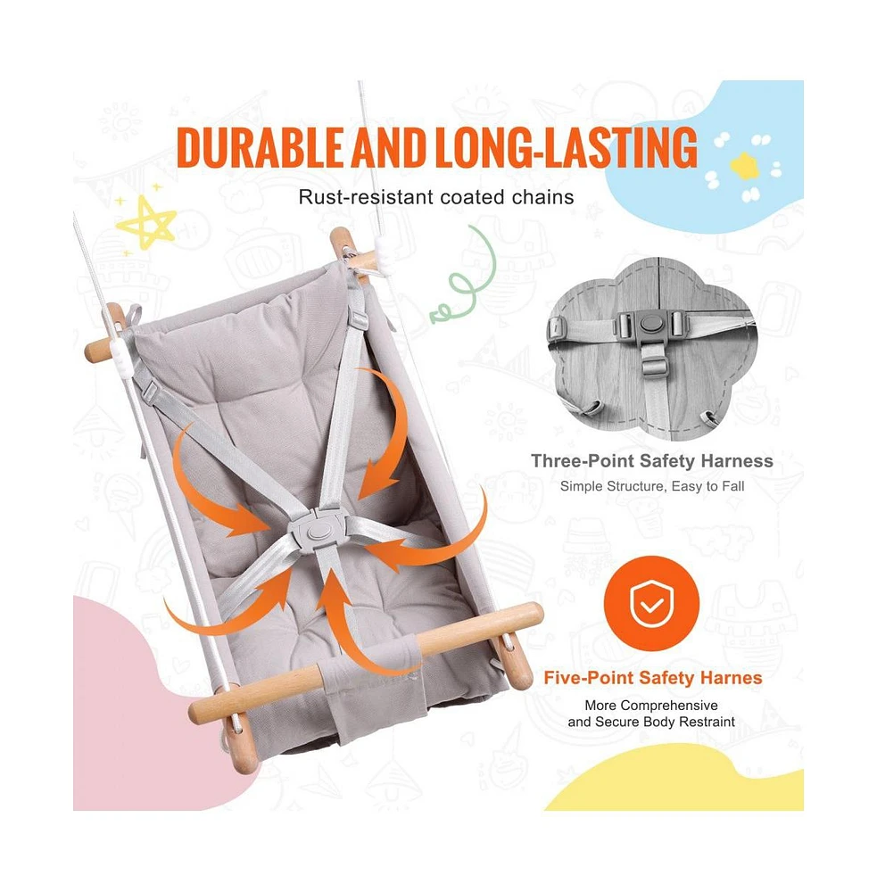 Slickblue Toddler Canvas Hammock Swing 3 Modes Swing 5-Point Harness Indoor Outdoor