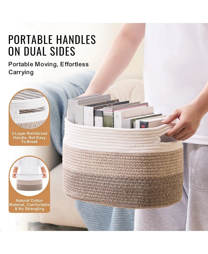 Slickblue Woven Cotton Rope Baskets 3 Pack for Organizing Closet Shelf or Kids Room