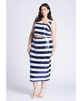 Eloquii Women's Sequin Striped Midi Skirt