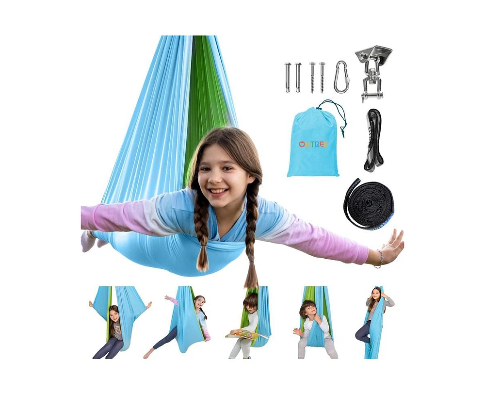 Outree Sensory Swing for Kids with 360° Swivel Hanger,Blue and Green